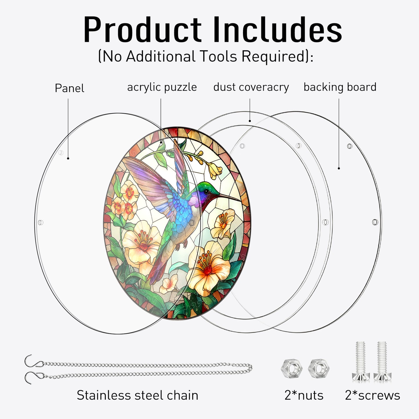 Acrylic Jigsaw Puzzle Suncatcher – Hummingbird Bloom